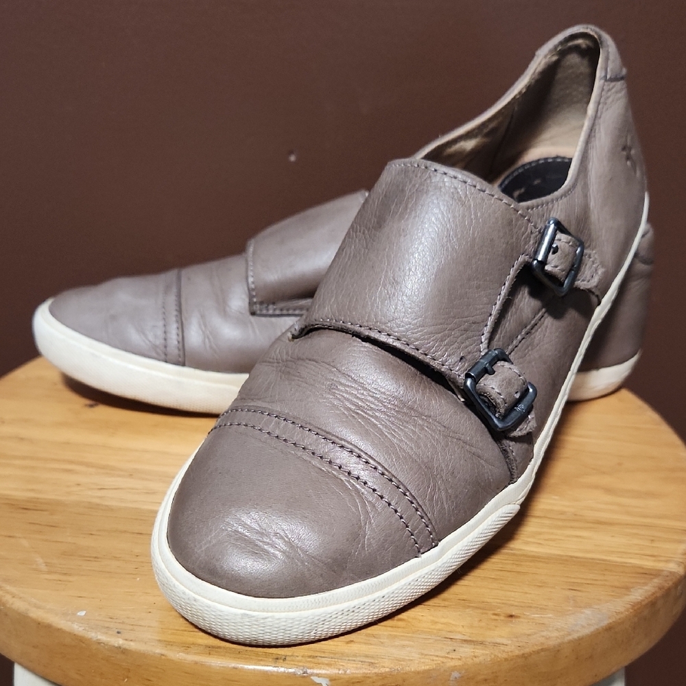 Frye Brown Mindy Monk Taupe Leather Sneakers